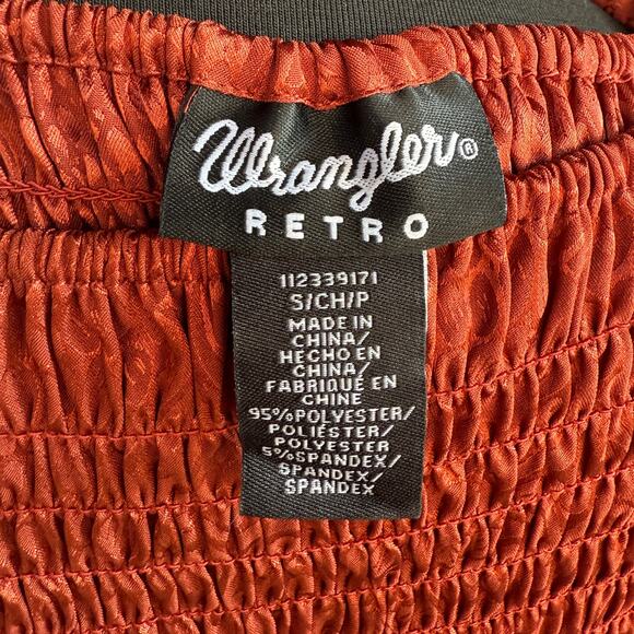Wrangler Retro Shine Smoked Bodice Dress - orange - rust - silky - midi - size S - Picture 9 of 14